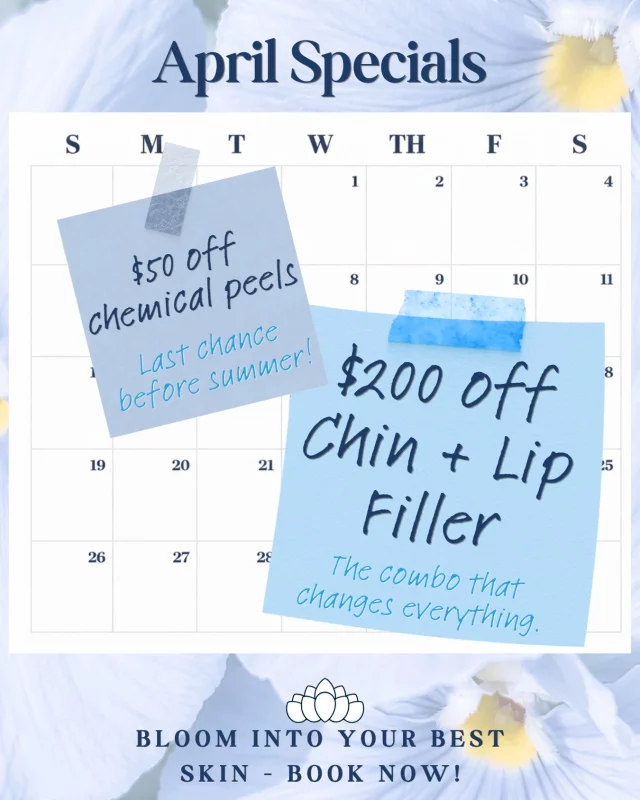 April specials are here and it’s the perfect time to refresh your skin before summer hits:

💙 $50 off chemical peels (your last chance before sun season)
💙 $200 off chin + lip filler (aka the combo that changes everything)

Whether you’re prepping for vacations, weddings, or just want that effortless glow—now is the time to book. These treatments are all about subtle, natural-looking results that actually make a difference.

Appointments are limited, so don’t wait 👀

chin filler, lip filler, facial balancing, chemical peel, chemical peel benefits, med spa Charlotte NC, facial aesthetics, aesthetic treatments, natural filler results, lip enhancement, chin enhancement, glowing skin treatments, skin rejuvenation, anti aging treatments, collagen boosting treatments, spring skincare, summer skin prep, pre summer skincare, medical spa treatments, aesthetic clinic Charlotte, injectables Charlotte NC, dermal fillers, smooth skin treatments, beauty treatments Charlotte